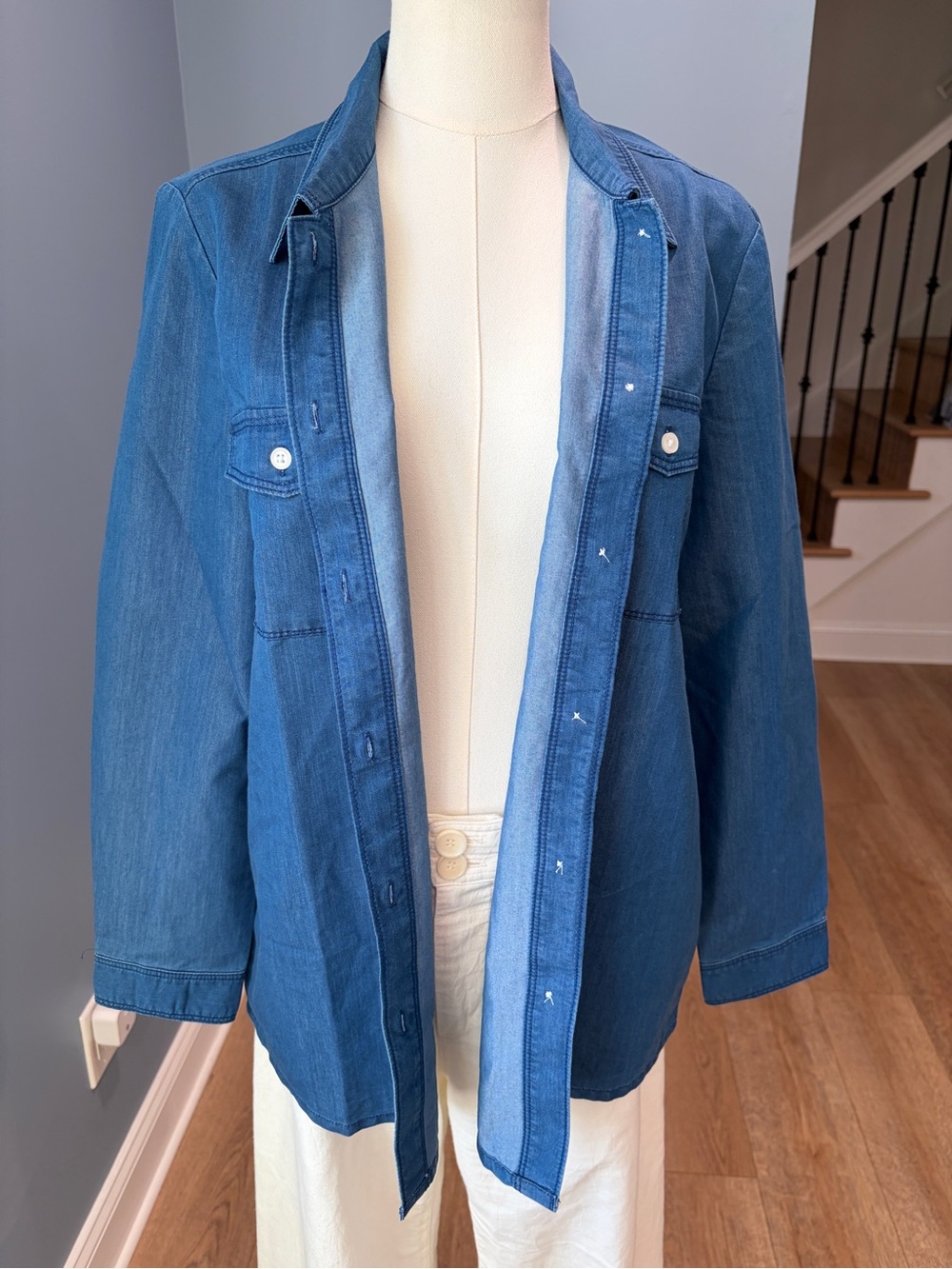 Blair Denim Look Button Front Shirt Medium Blue Cotton Blend M